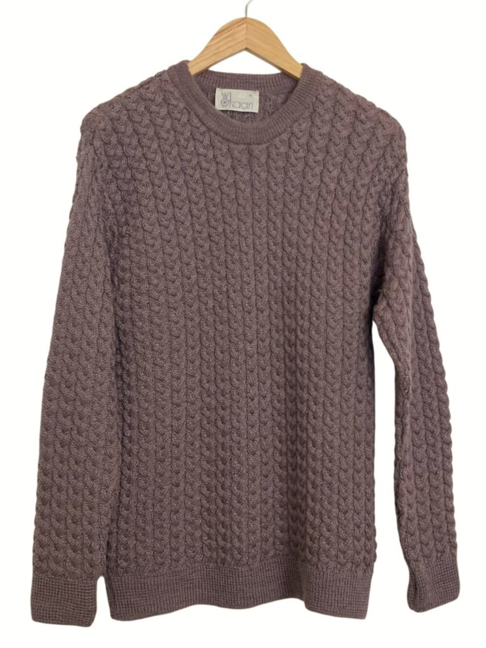 Vintage KAARI Kid Mohair Blend Cable Knit Crewneck Pullover Sweater Size M Taupe